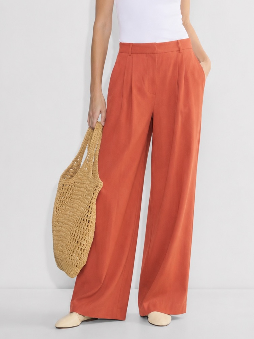NWT Open Edit Nordstrom Burnt Orange Wide Leg Trousers High Rise US 2